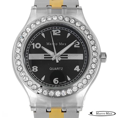 *MARCO MAX*BLACK FACE CRYSTALS MENZ DRESS WATCH